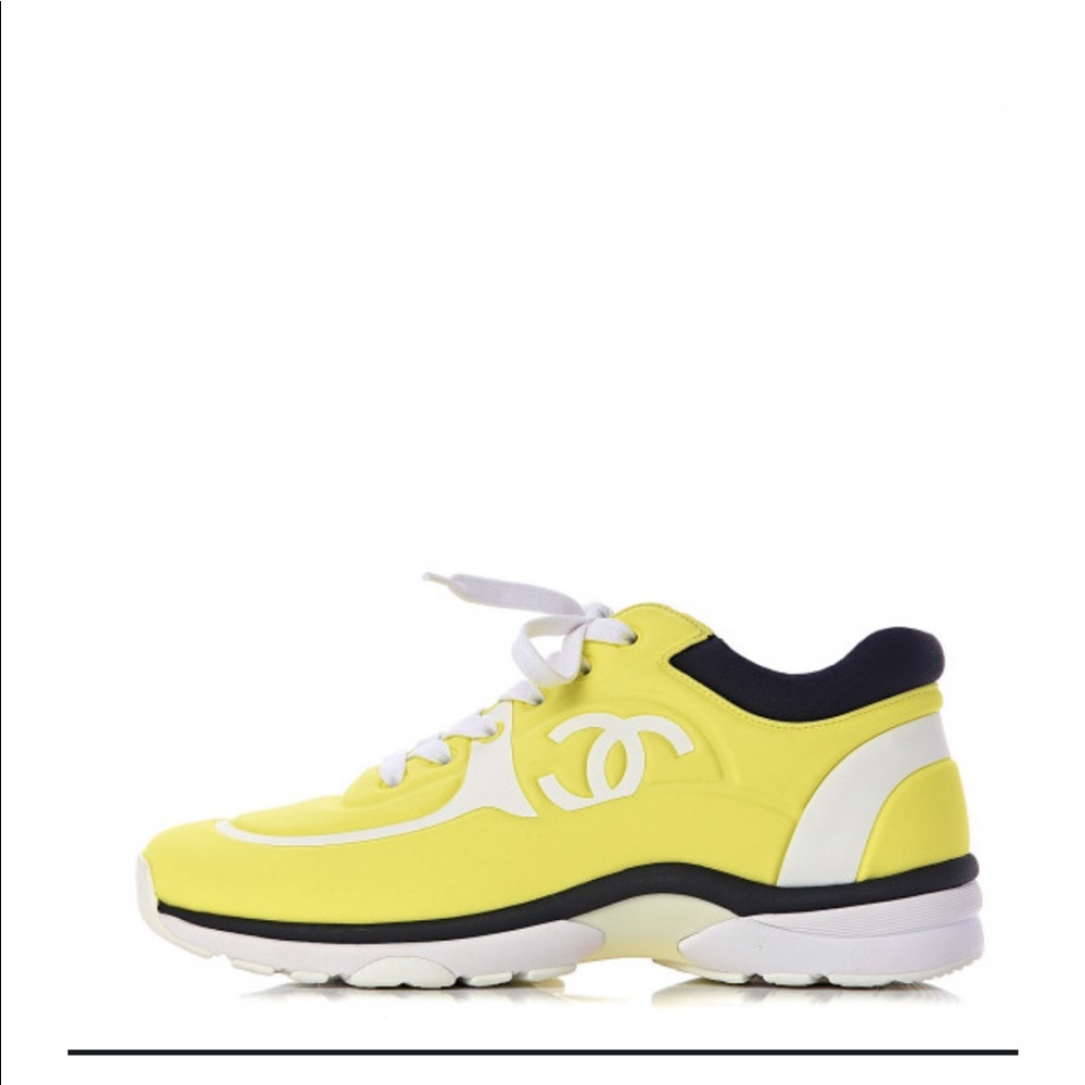 Chanel Lycra Fabric CC Sneakers 36.5 Yellow
